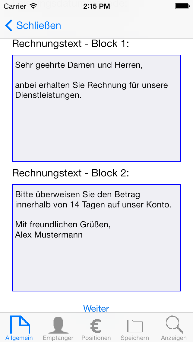 Screenshot iPhone - Rechnungen-Auflistung